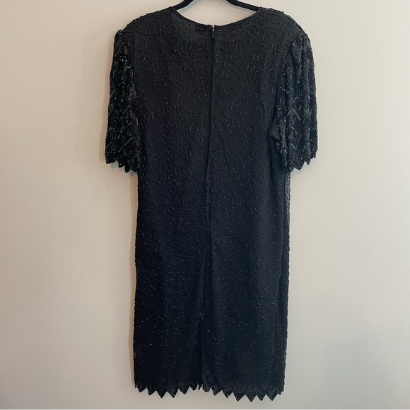 Vintage 80s LAURENCE KAZAR Beaded Silk Dress - Black, Size 1X - Picture 10 of 13